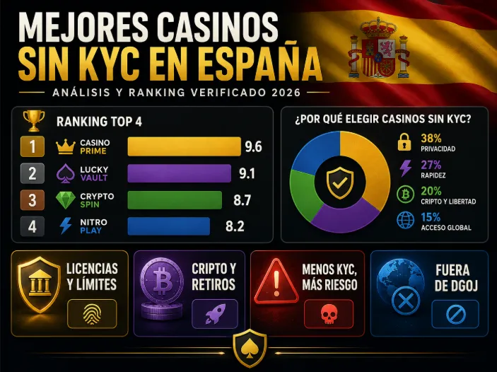 Mejores casinos sin KYC en España: análisis y ranking verificado 2026