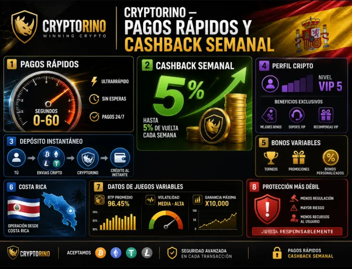 Cryptorino — pagos rápidos y cashback semanal