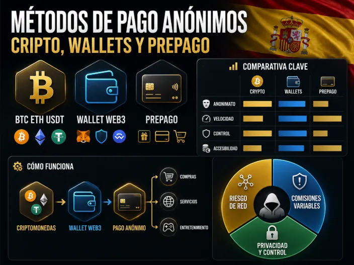 Métodos de pago anónimos: cripto, wallets y prepago